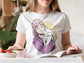 Tee-Shirt Animé Fille avec Chat Blanc