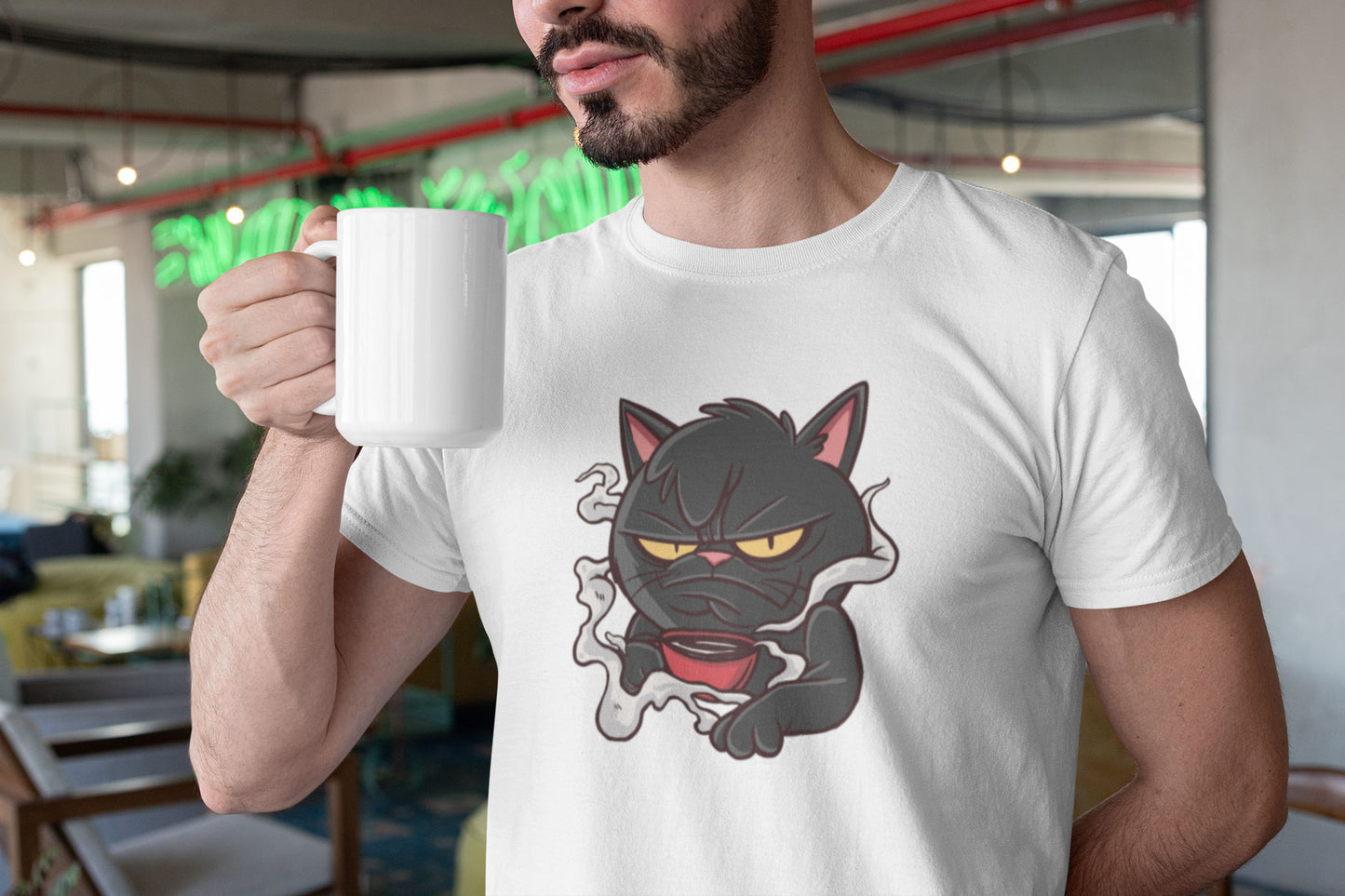 Tee-Shirt Homme " Chat Noir Café "