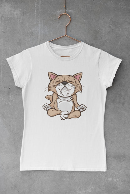 Tee-Shirt Femme Chat en Méditation