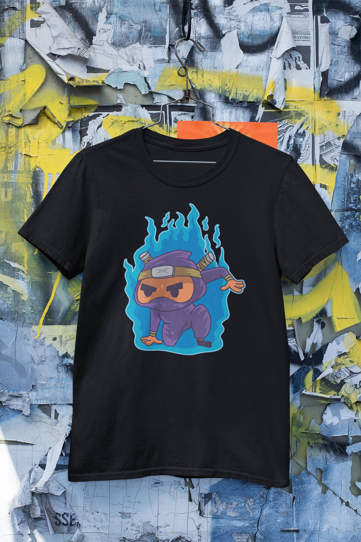 Tee-Shirt " Ninja aux Flammes Bleues "